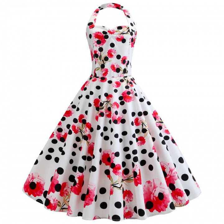 Robe swing rétro pour femmes avec motif floral et pois Chic & Stil