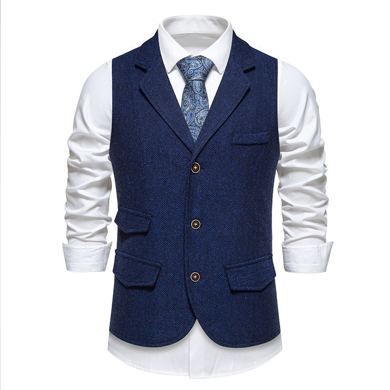 Elegant men's suit vest with classic herringbone design and practical pockets Lune London 1758809564