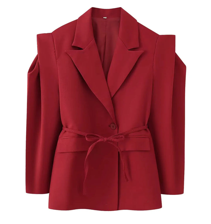 Veste blazer élégante pour femmes avec coupe ajustée et ceinture à nouer Chic & Stil