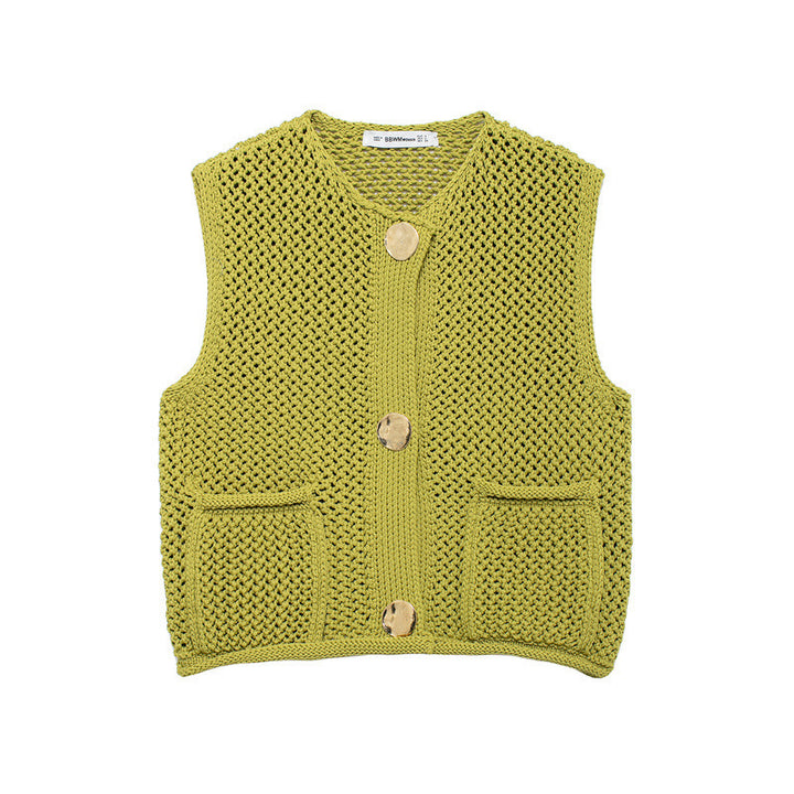 Lune London Women's Knit Vest with Buttons and Pockets