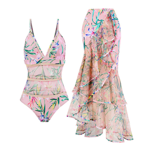 Women's swim set with wrap skirt and floral design Lune London