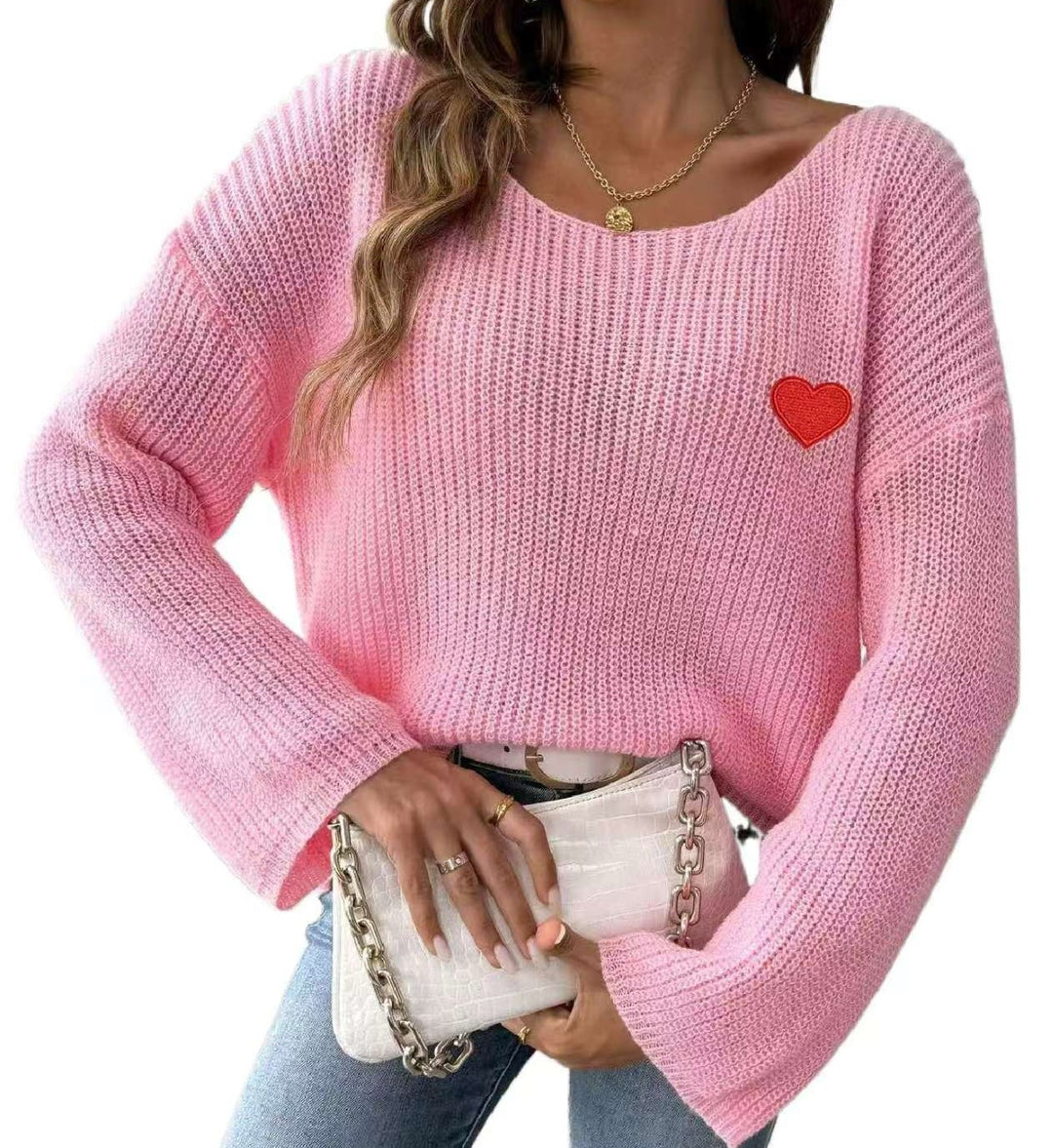 Ladies Casual Knit Sweater with Heart Shaped Application Lune London