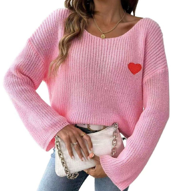 Ladies Casual Knit Sweater with Heart Shaped Application Lune London