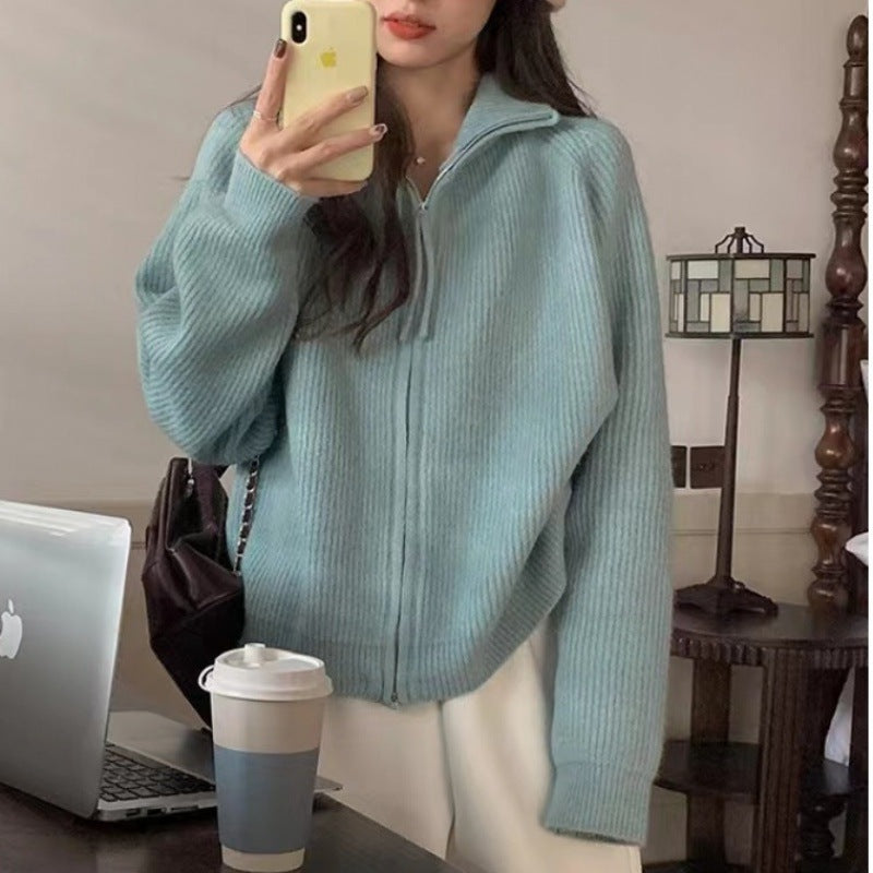 Cardigan pour femme avec col montant et fermeture éclair Chic & Stil