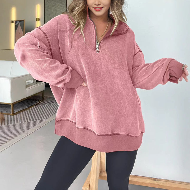 Ladies Comfortable Fleece Pullover with Half-Zip Lune London