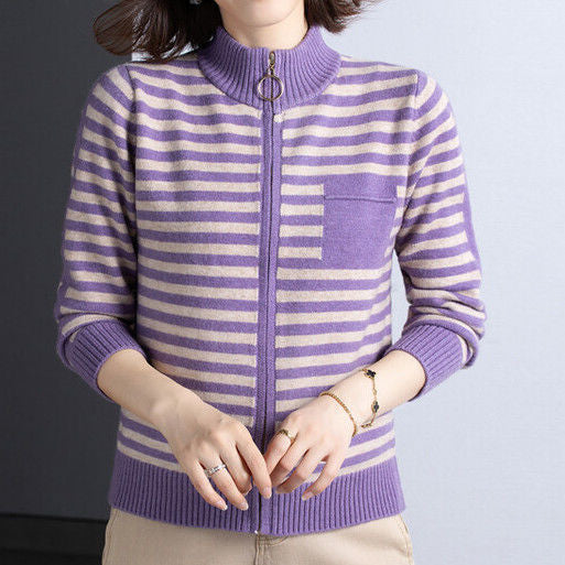 Knitted jacket for women with high collar and zipper Lune London