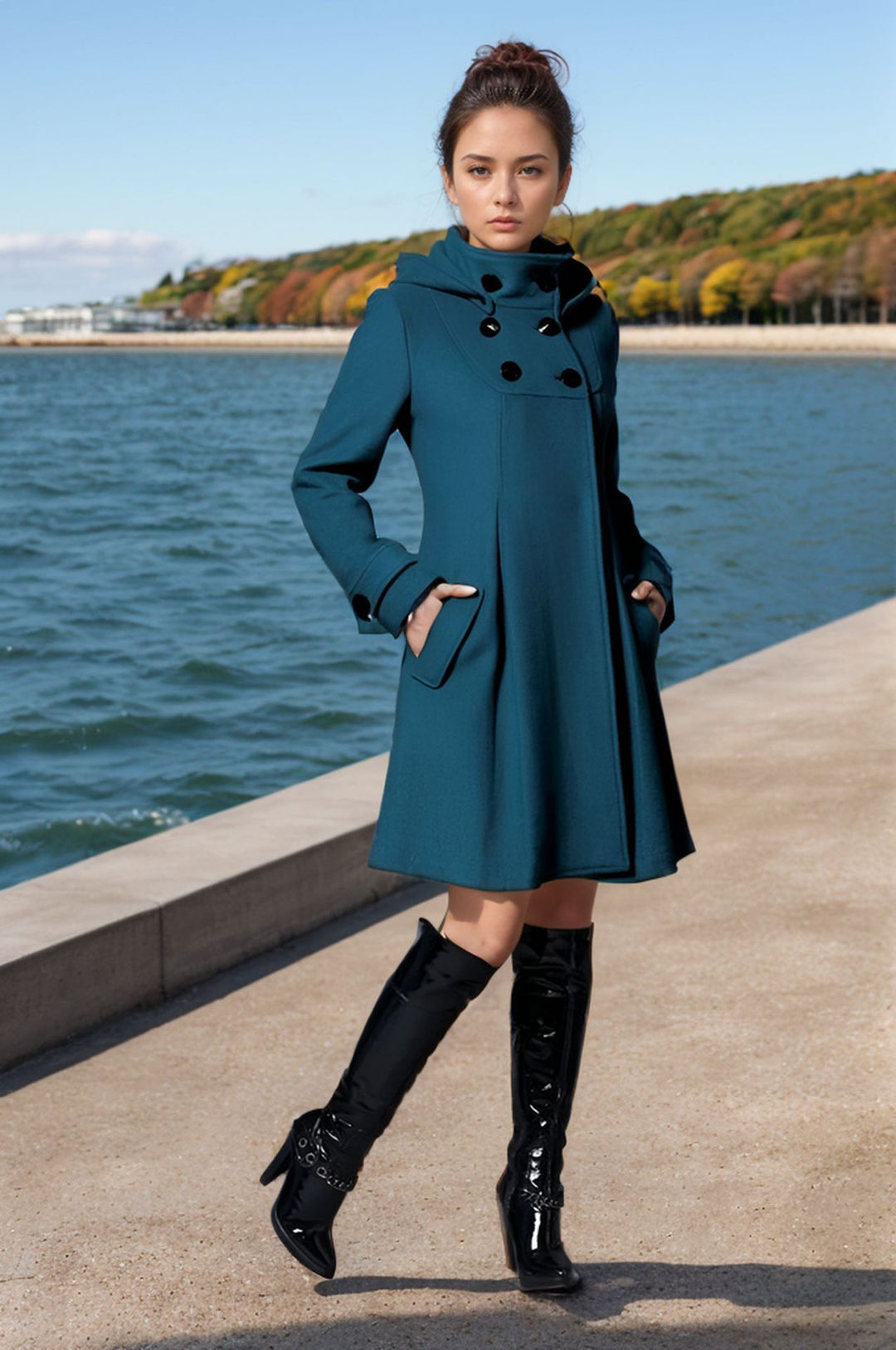 Elegant coat for women with high collar and functional pockets Lune London