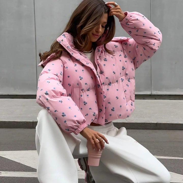 Women's Puffy Jacket with Floral Design and Soft Inner Lining Lune London