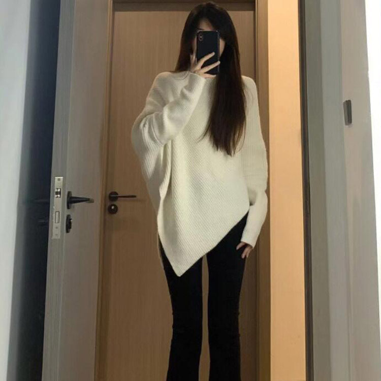 Pull en maille oversize pour femmes avec coupe asymétrique et fine structure en rib Chic & Stil