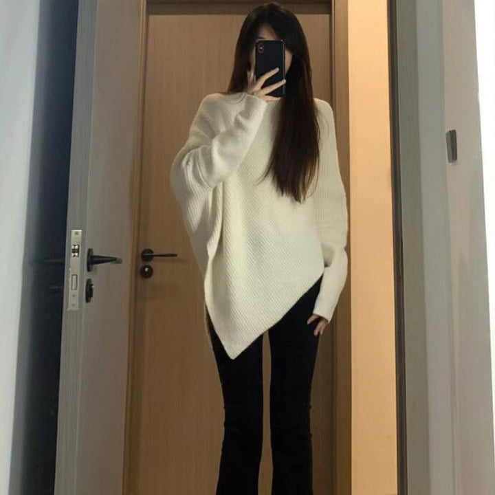 Pull en maille oversize pour femmes avec coupe asymétrique et fine structure en rib Chic & Stil