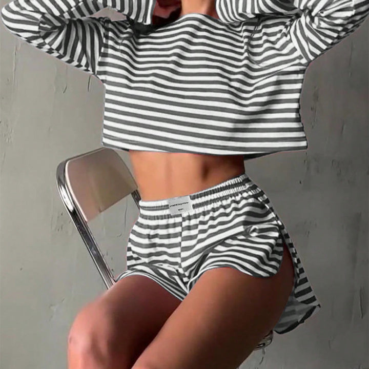 Casual striped set for women with cropped top and shorts Lune London