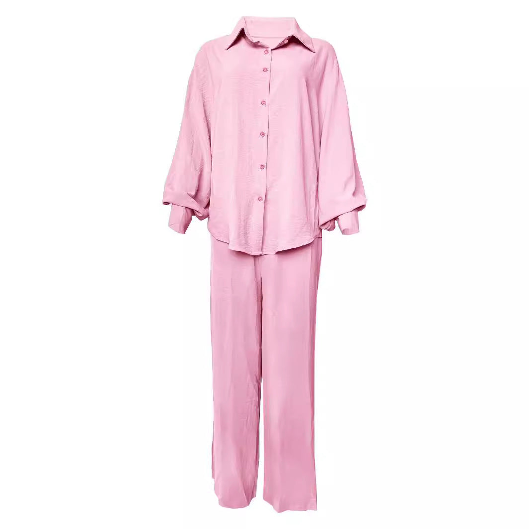 Ladies Casual blouse set with wide pants and button top Lune London
