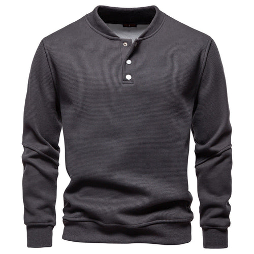 Men's Long Sleeve Pullover with Button Placket and Textured Fabric Lune London