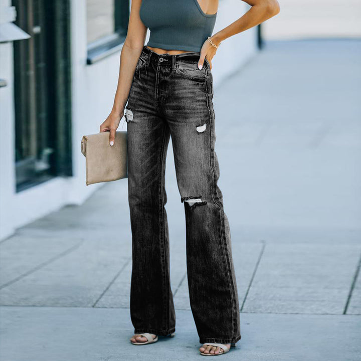 Flared jeans for women with ripped details and high waist Lune London