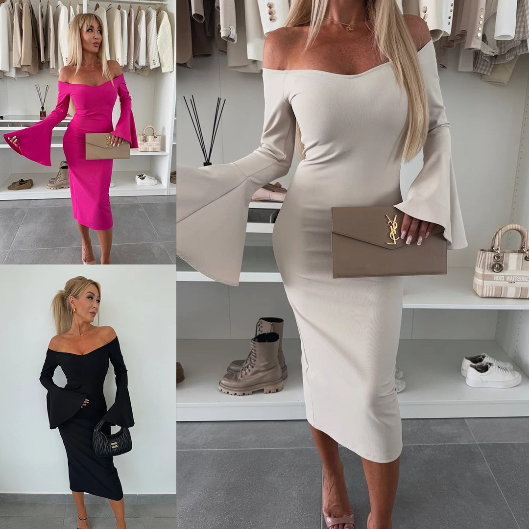 Fitted wrap dress for women with a deep neckline design and wide sleeves Lune London