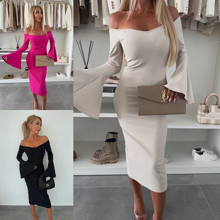 Fitted wrap dress for women with a deep neckline design and wide sleeves Lune London