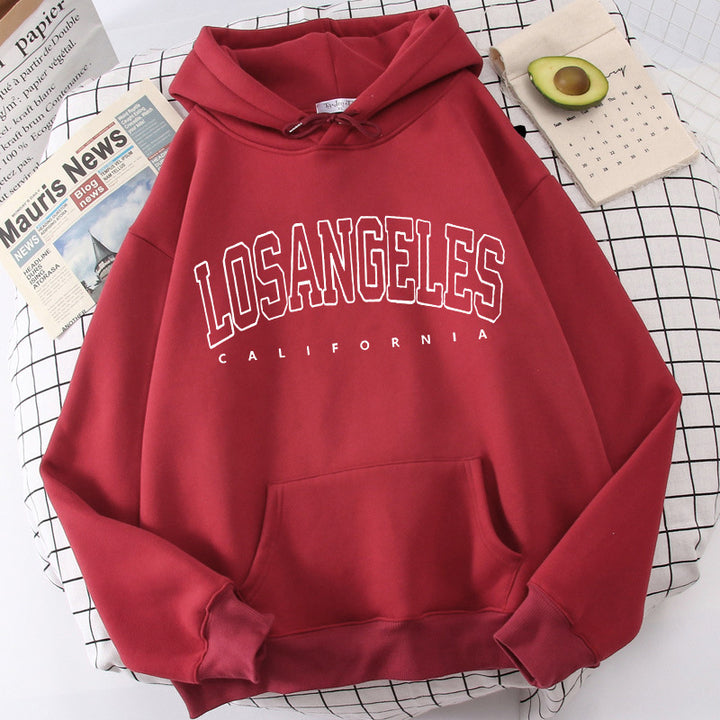 Women's hoodie with modern Los Angeles print and loose fit Lune London