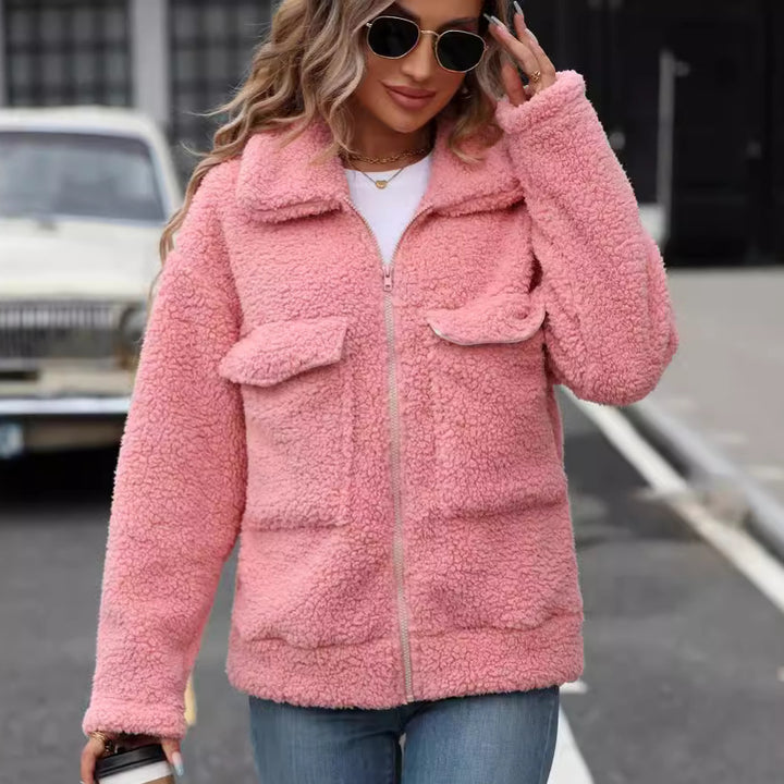 Lady soft jacket with large front pockets and zipper Lune London