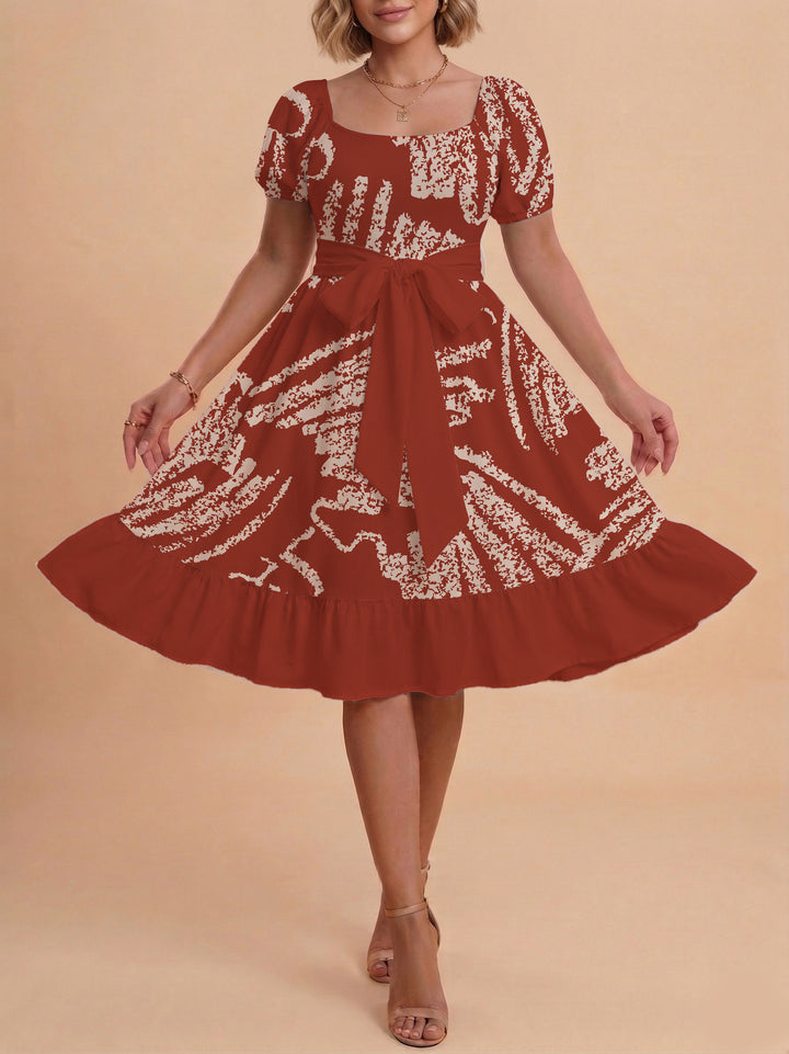 Women A-line dress with floral motifs and adjustable belt Lune London