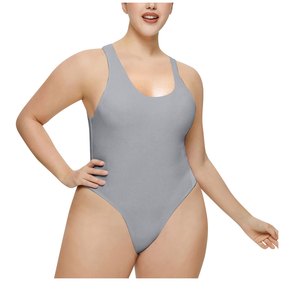 Ladies High Neck Ribbed Swimsuit Lune London