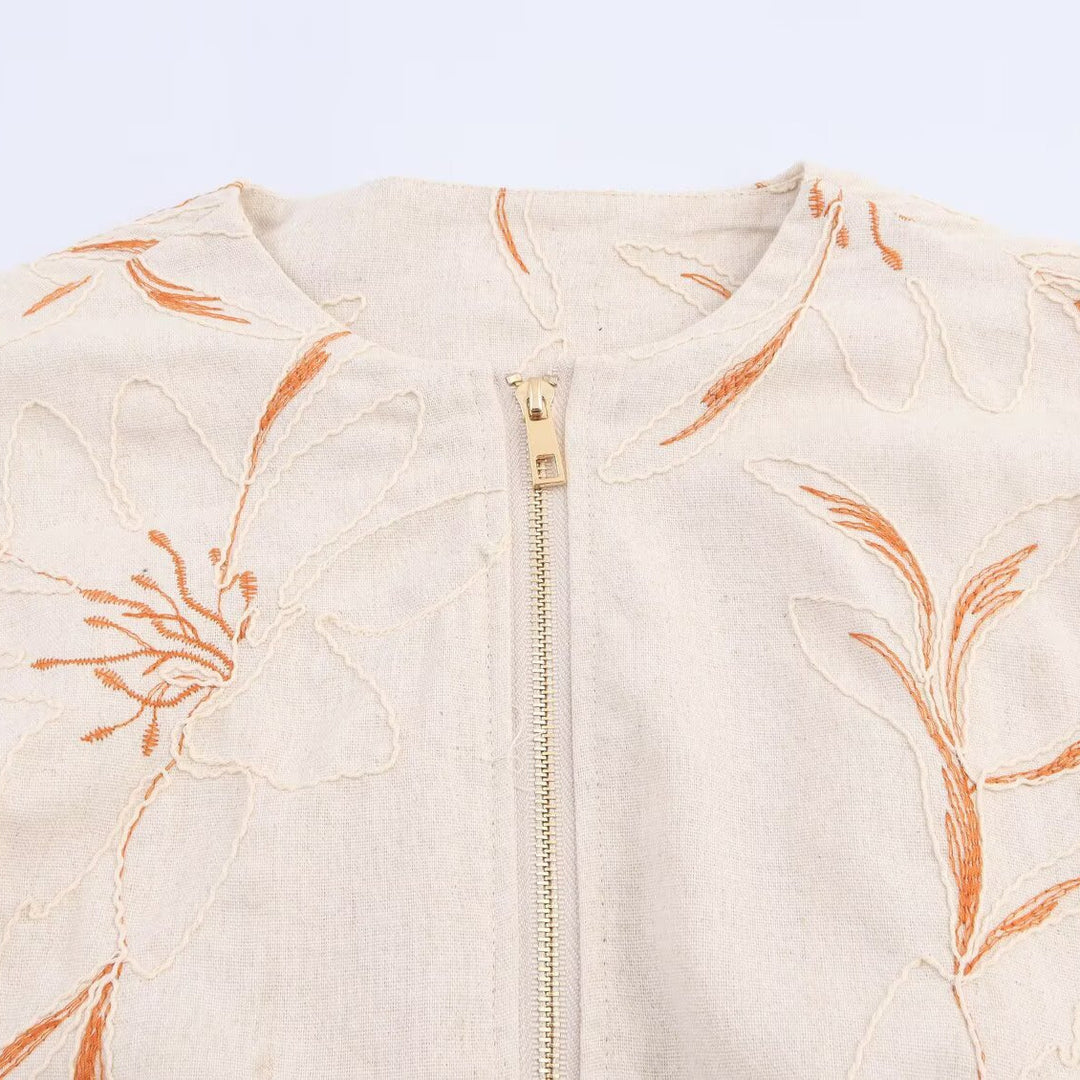 Quilted bomber jacket for women with floral design Lune London
