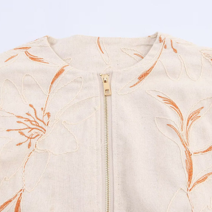 Quilted bomber jacket for women with floral design Lune London