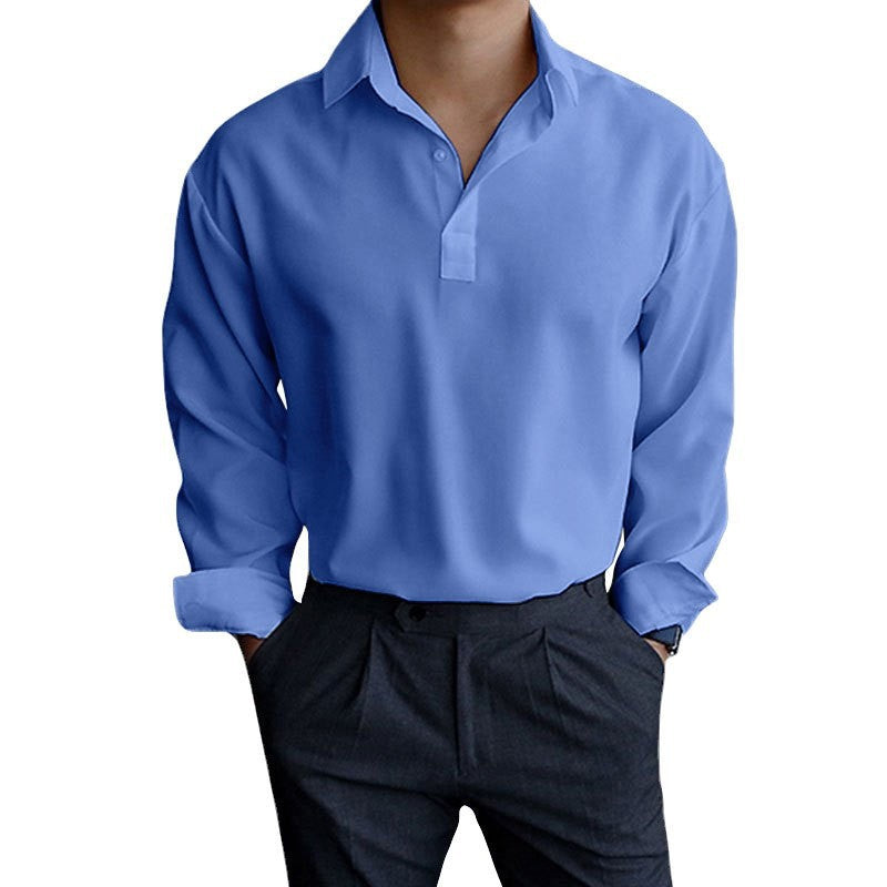 Men's long sleeve shirt with modern polo collar and chic stylish cut