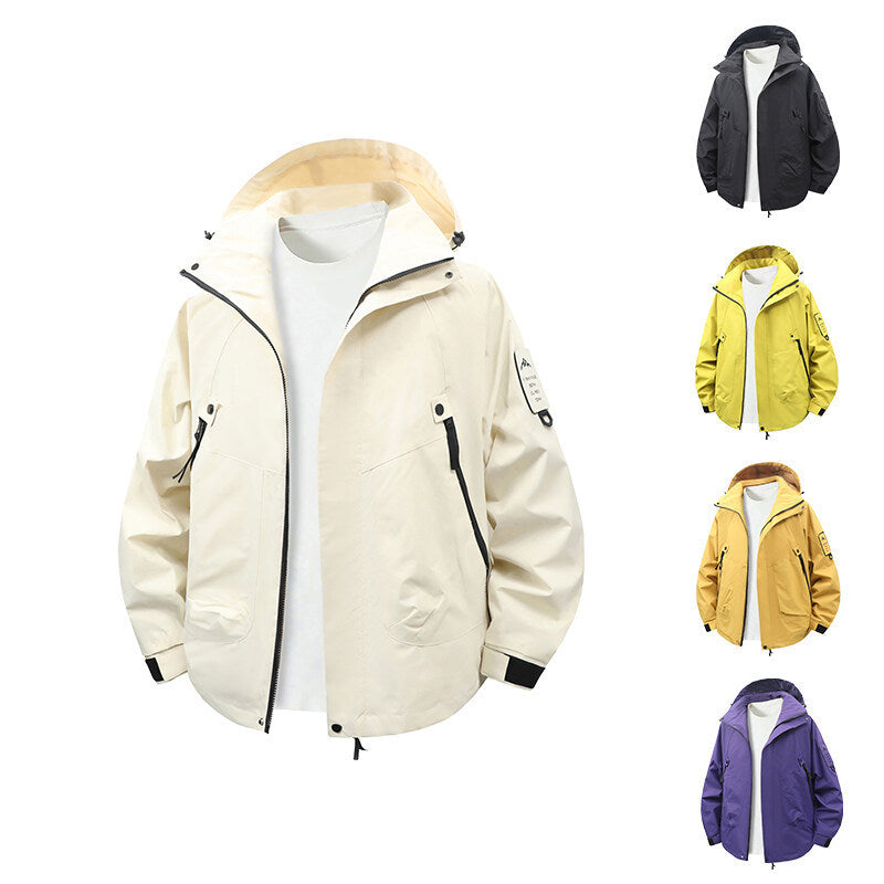 Functional and water-repellent outdoor jacket for men with adjustable hood collar Lune London