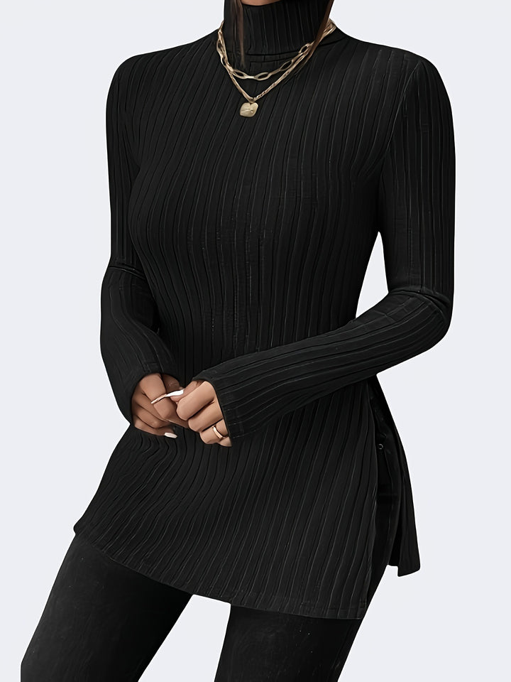 Star sweater for women with high collar and side slits Lune London