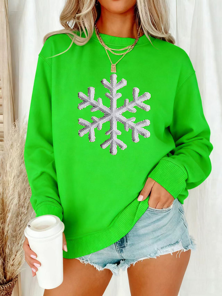 Sweat-shirt pour femmes avec design de flocon de neige brillant et coupe décontractée Chic & Stil