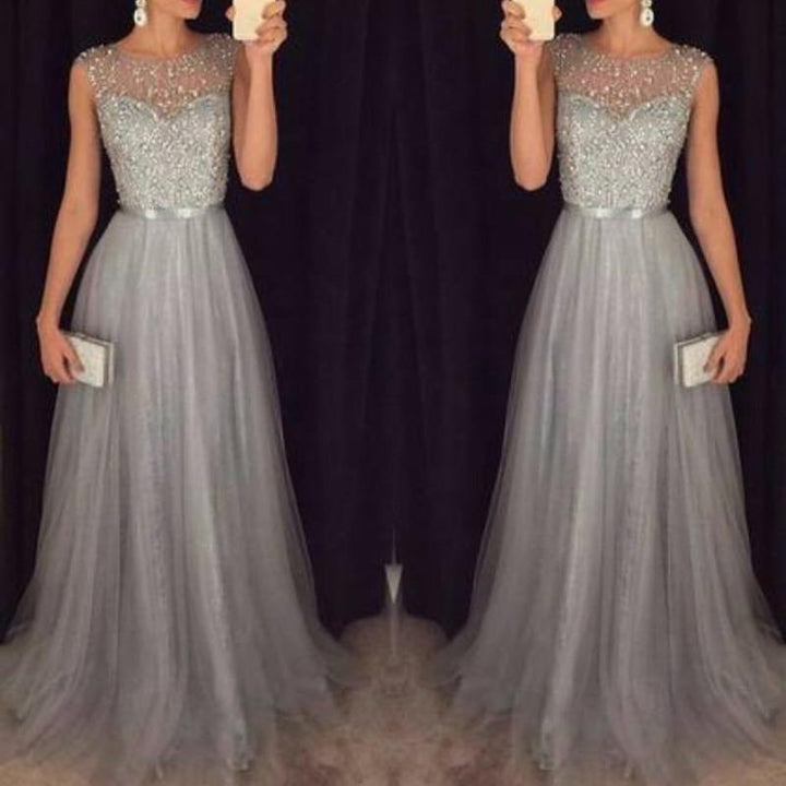 Lune London | Heart-Cut Maxi Ombre Gray Dress with Scoop Bodice