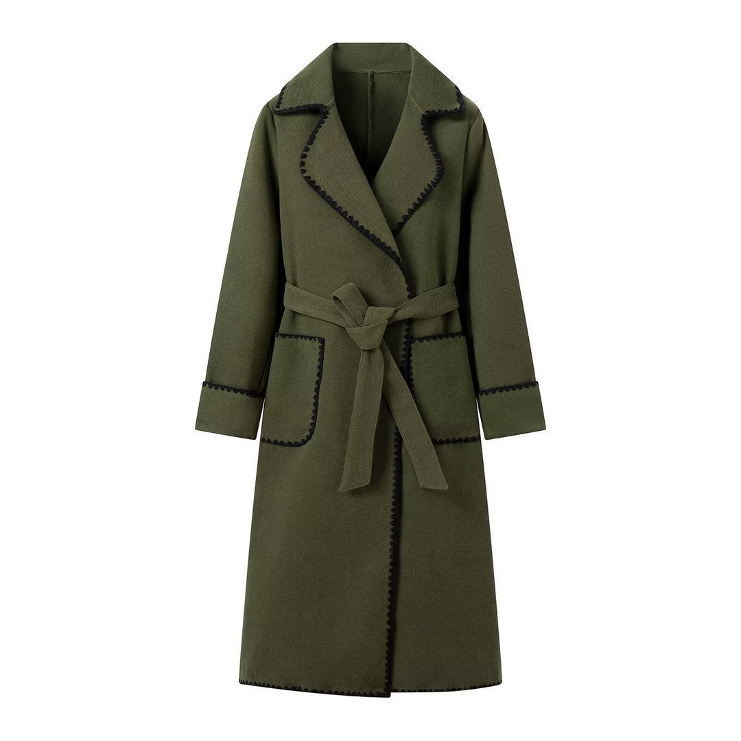 Elegant long coat for women with adjustable belt and contrasting seams Lune London