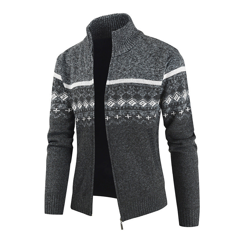 Trendy knitted jacket for men with high collar and graphic pattern Lune London