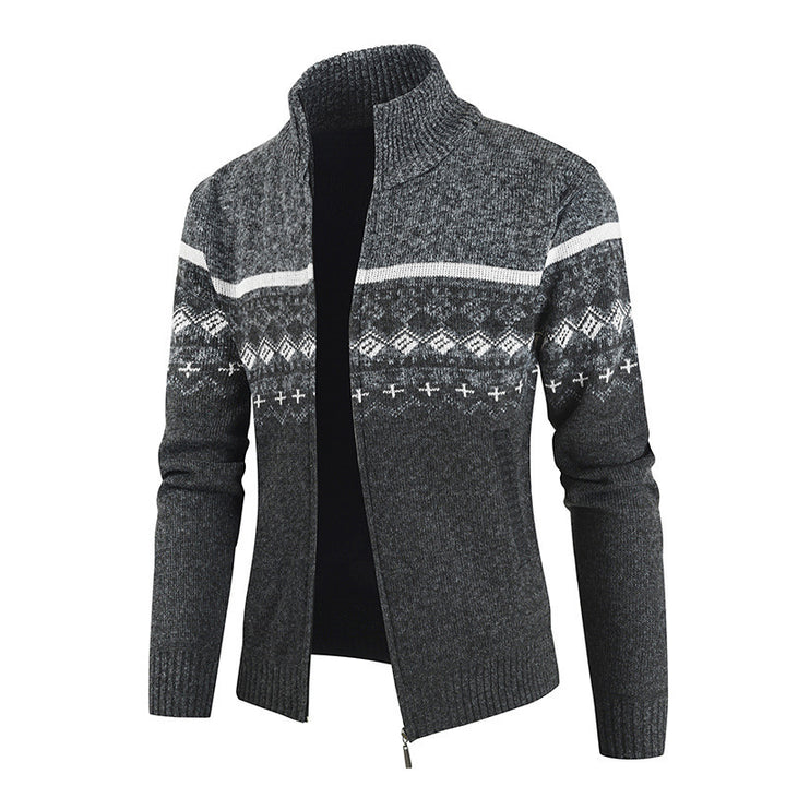 Trendy knitted jacket for men with high collar and graphic pattern Lune London