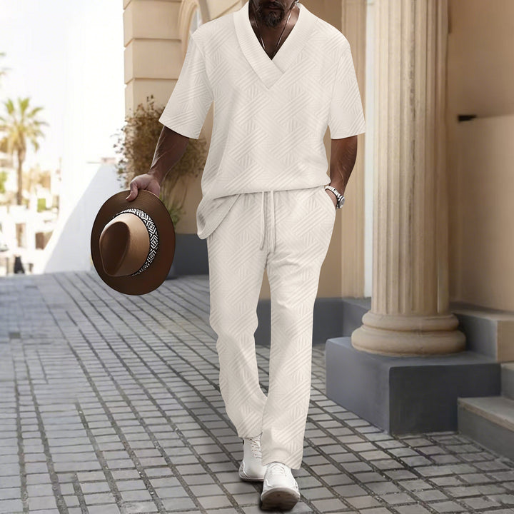 Leisure suit for men with luxurious V-neck and attractive pattern Lune London
