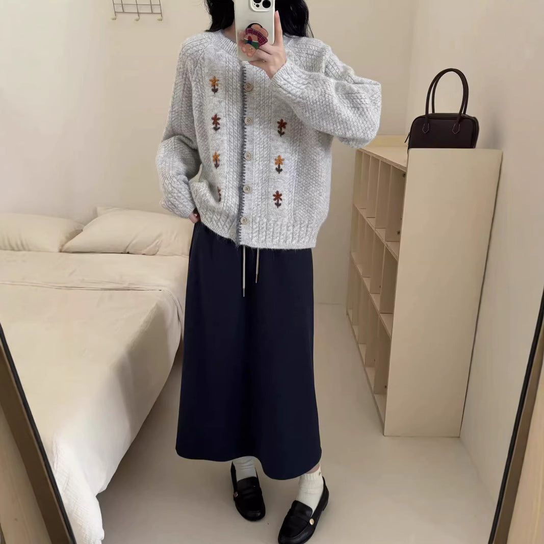 Ladies' knit jacket with floral design and high-quality button details Lune London