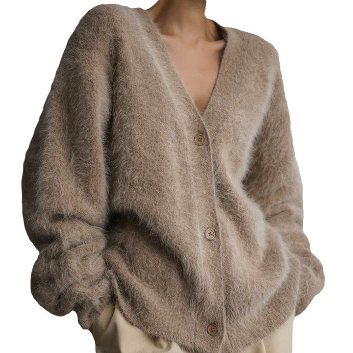 Ladies cozy knit cardigan with V-neck and button details Lune London