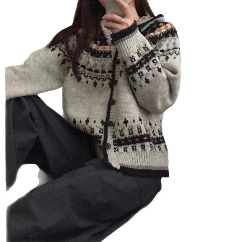 Cardigan féminin à la mode avec capuche et motif traditionnel norvégien Chic & Stil