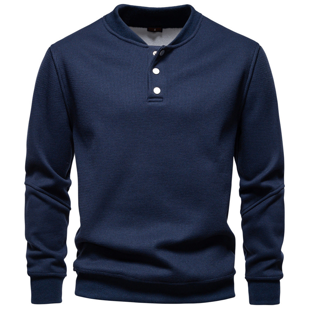 Men's Long Sleeve Pullover with Button Placket and Textured Fabric Lune London