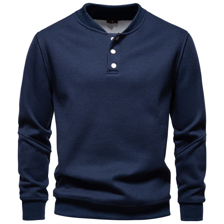 Men's Long Sleeve Pullover with Button Placket and Textured Fabric Lune London