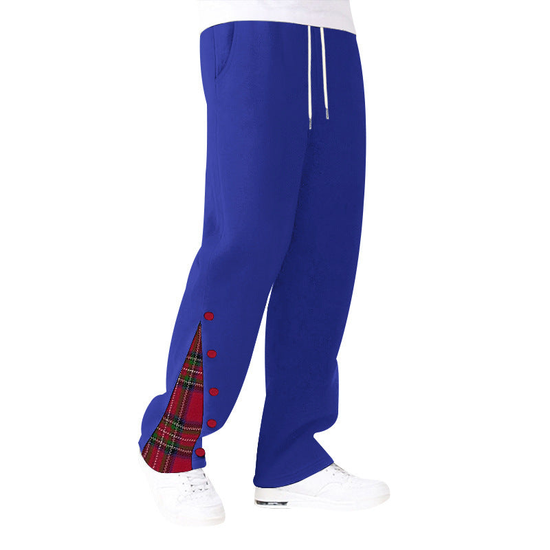 Men's comfortable casual pants with side button details and combined plaid pattern Lune London