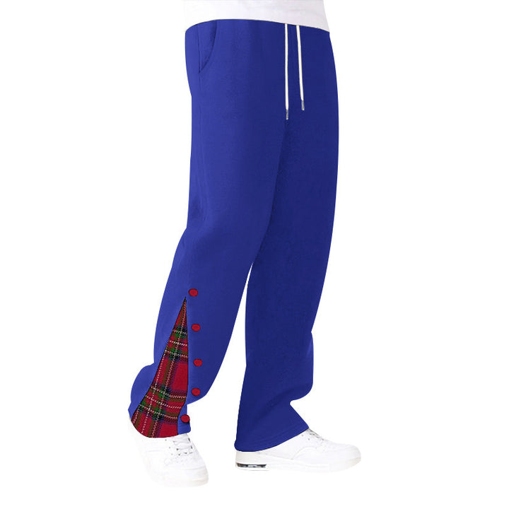 Men's comfortable casual pants with side button details and combined plaid pattern Lune London