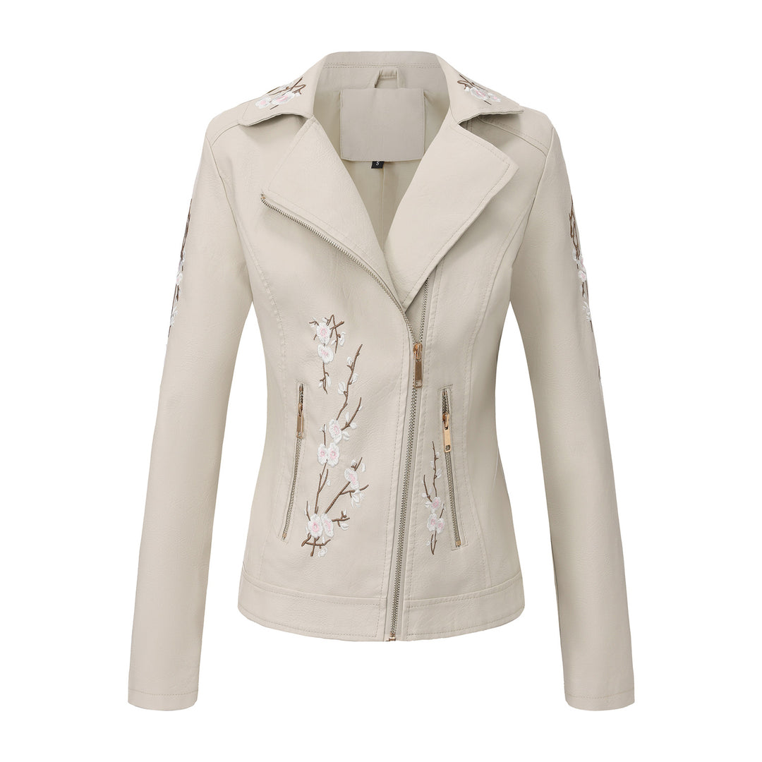 Trendy motorcycle jacket for women with embroidered floral pattern Lune London
