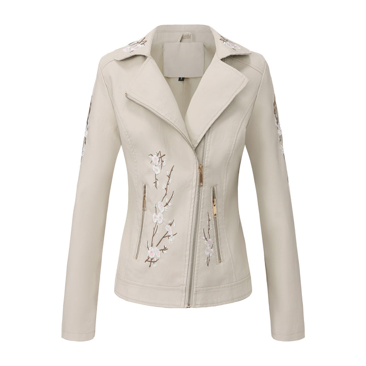 Trendy motorcycle jacket for women with embroidered floral pattern Lune London