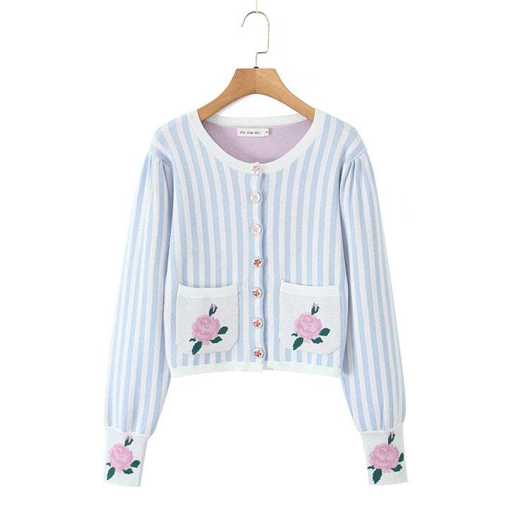 Short-sleeved knit jacket for women with floral decoration Lune London