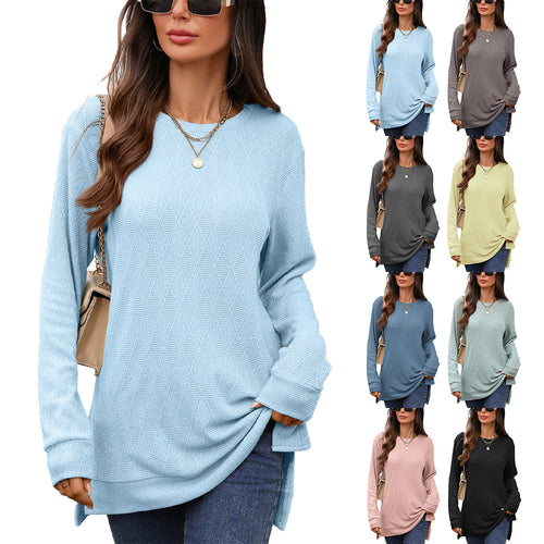 Long sleeve shirt for women with textured pattern and side slits Lune London
