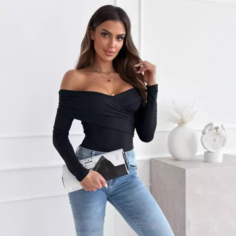 Women Off-Shoulder Ruffled Long Sleeve Top Lune London