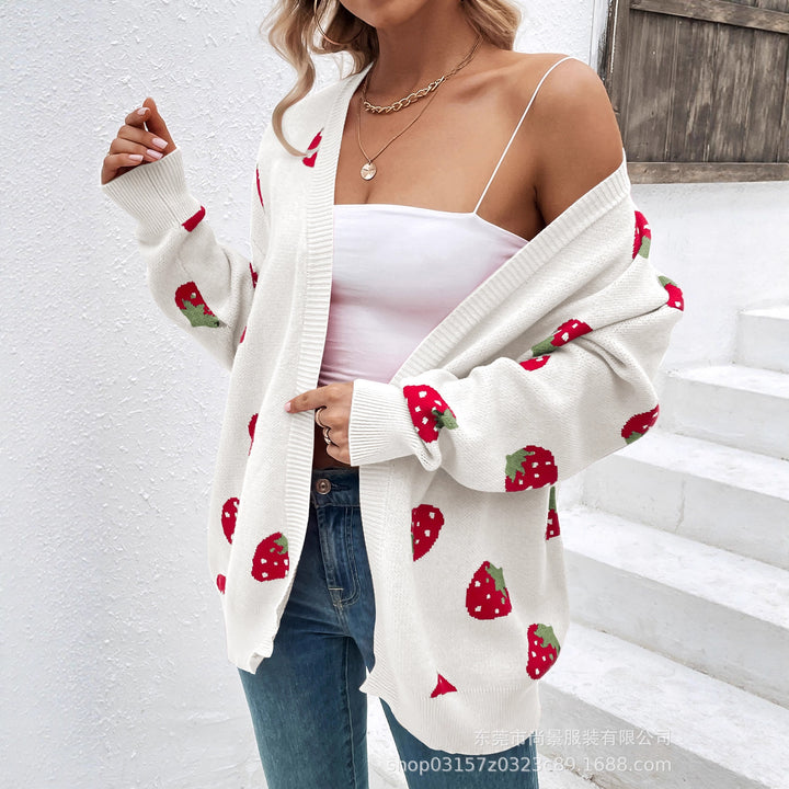 Cardigan pour femmes avec motif fraise Chic & Stil