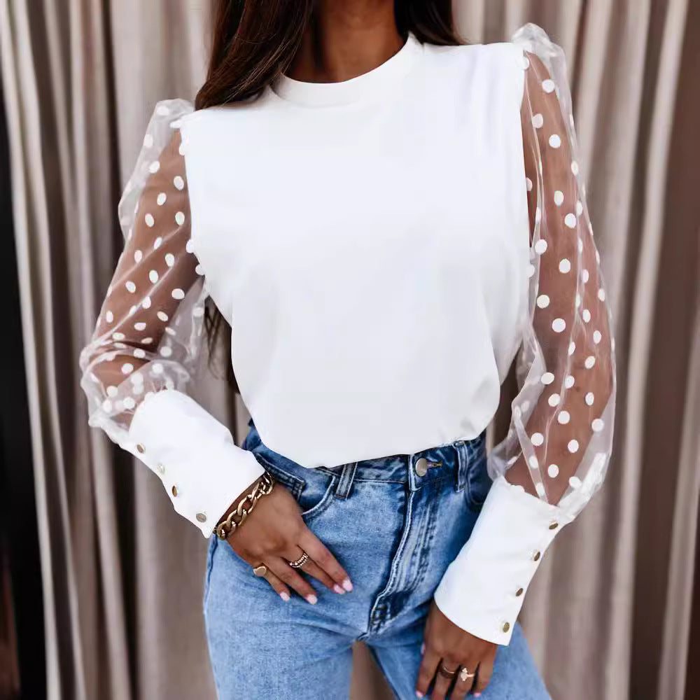 Blouse for women with transparent puff sleeves and a polka dot design Lune London