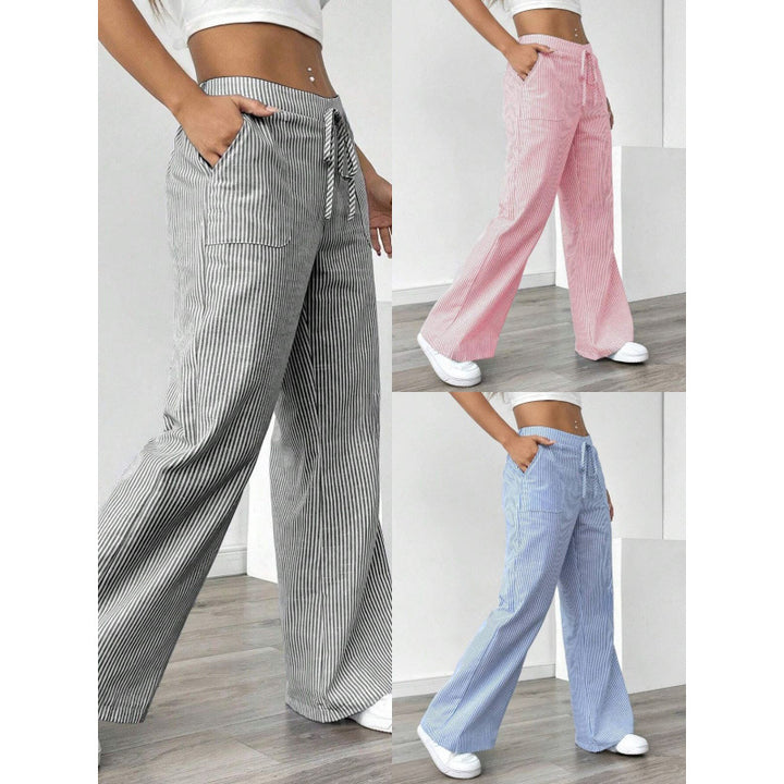 Wide striped pants for women with a high waist and practical pockets Lune London